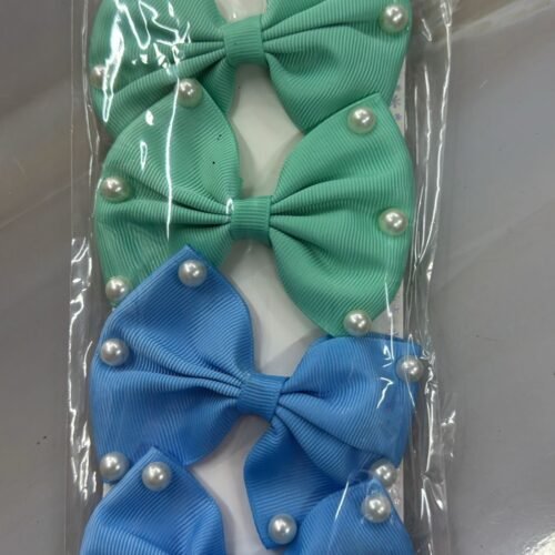 Paq 4 Lazos Verde Celeste Perlas