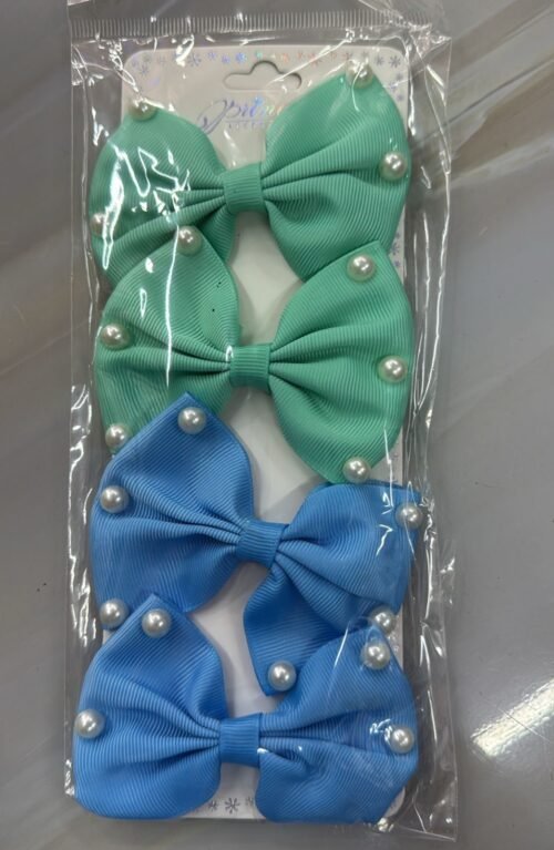 Paq 4 Lazos Verde Celeste Perlas